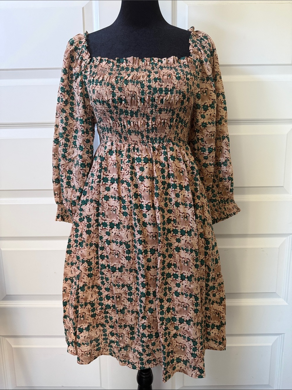 Papermoon Pink Floral Smocked Square Neckline Dress